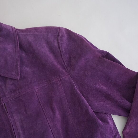 Vintage Coldwater Creek Purple 100% Suede Leather Zip Moto Biker Jacket L - Picture 9 of 12